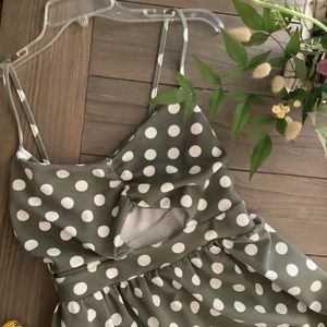 Boohoo Sage Green Polka Dot Cut-Out Dress